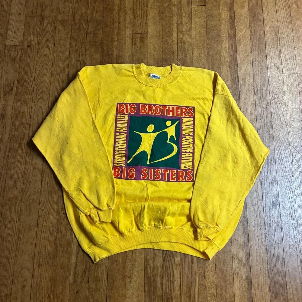 Vintage 90s Big Brothers Big Sisters Graphic Crewneck Sweatshirt Yellow XL 083